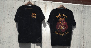 Front and back view of Tokyo Joe’s limited-edition employee t-shirt featuring “Not Your Average Joe” graphic with ramen monster illustration